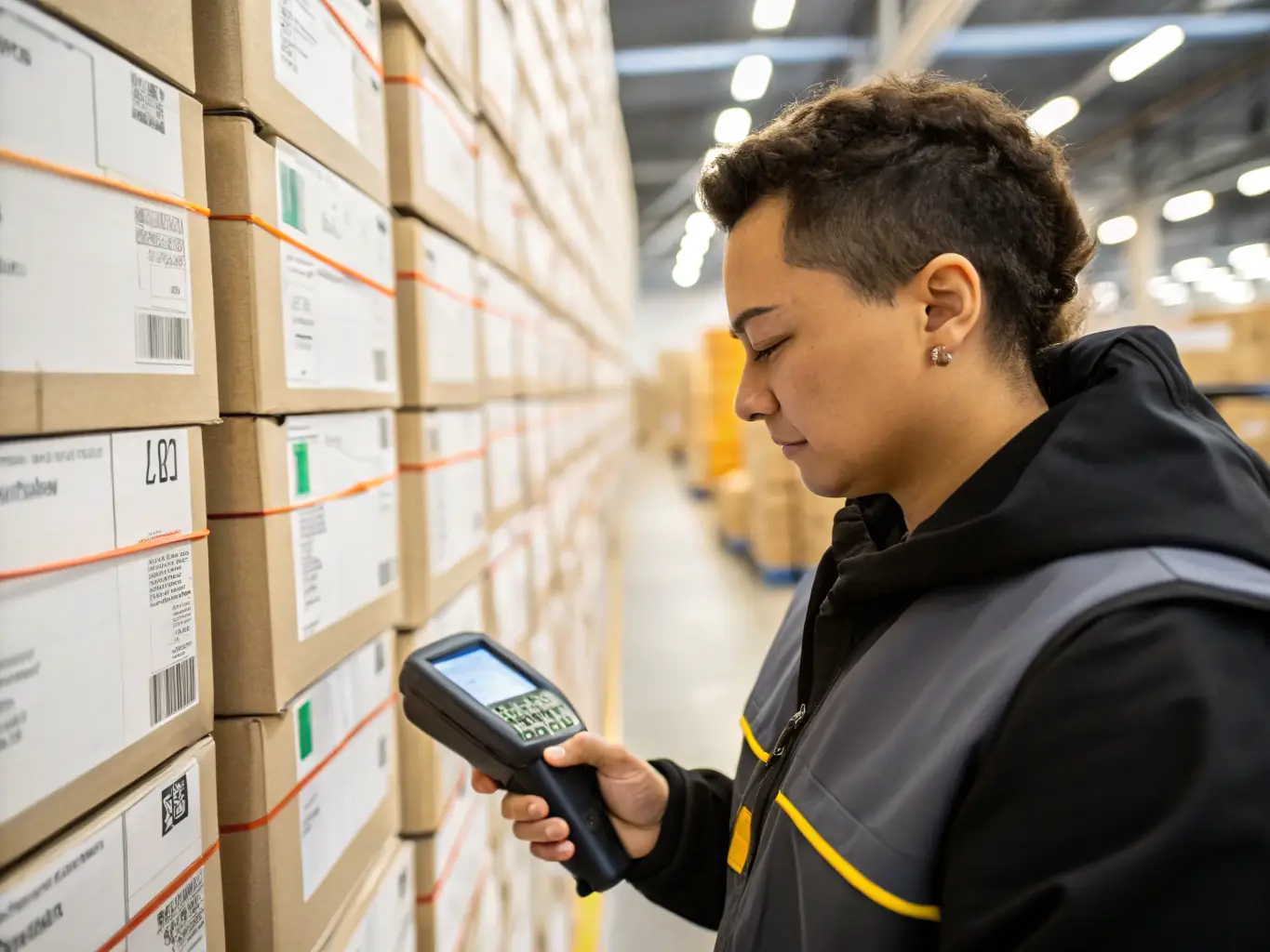 A well-organized warehouse setting with TJH Couriers staff efficiently sorting and preparing packages for dispatch.