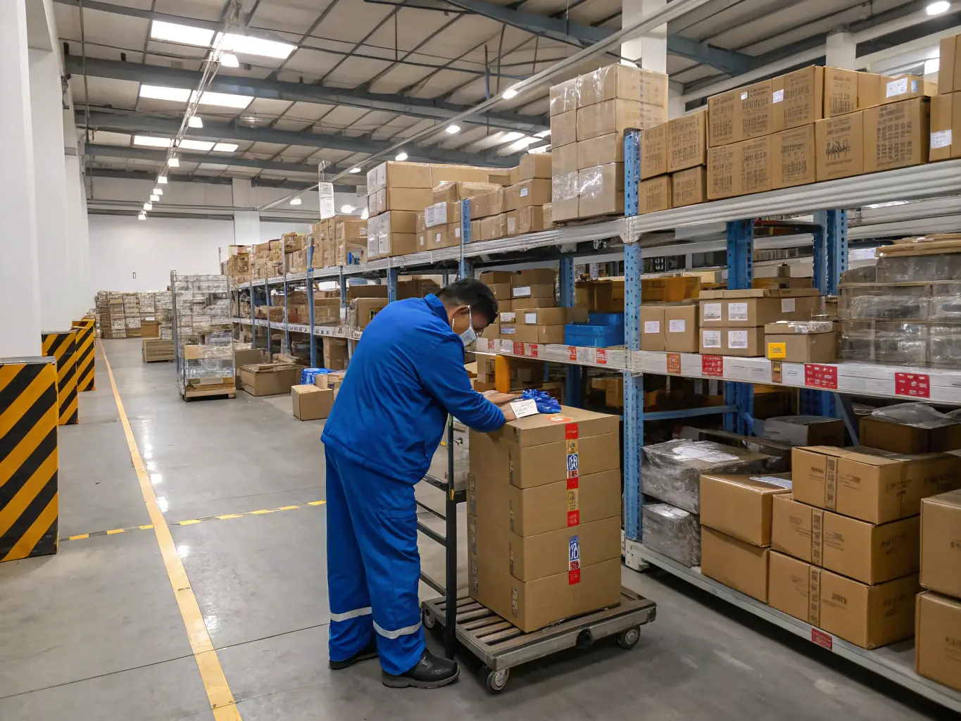 A well-organized TJH Couriers warehouse with packages ready for next-day delivery, highlighting the reliability and planning behind the service.
